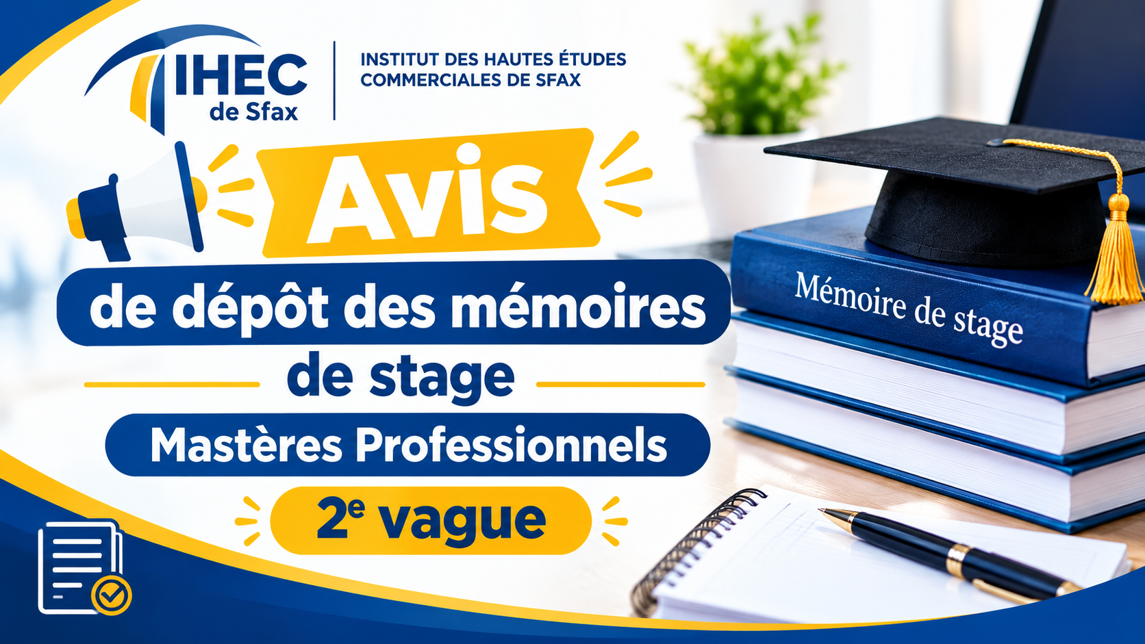 Avis de dépôt des mémoires de stage - Mastères Professionnels – 2ᵉ vague